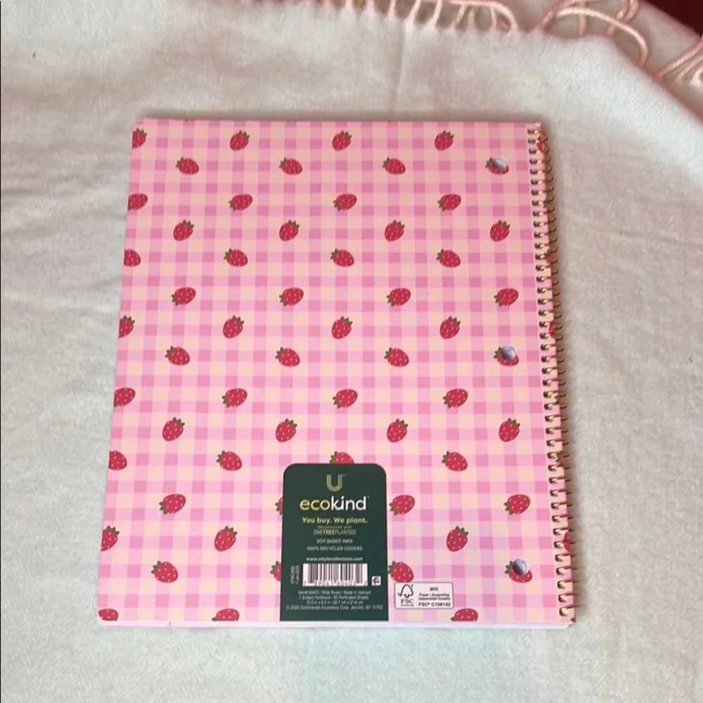 NWT Pink Strawberry Spiral Notebook- Back to School Great Gift